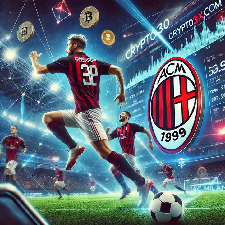 AC Milan soccer players in action on a vibrant field with dynamic graphics and coins.