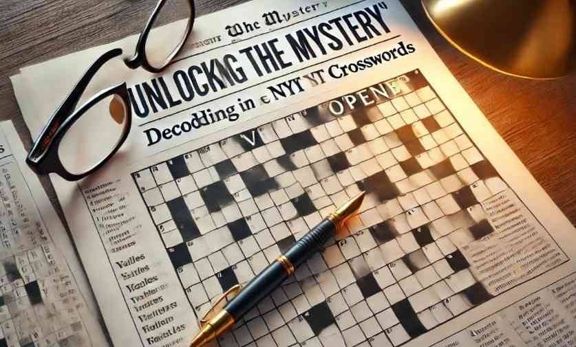 A crossword puzzle on a newspaper with a gold pen and glasses beside it.